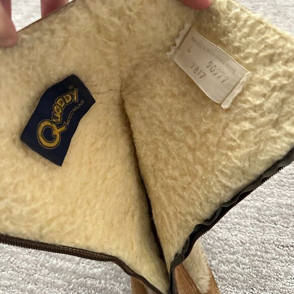 VTG Quoddy Moccasins Boots Brown Shearling Leather USA Made 60s Western Boho - Picture 14 of 15